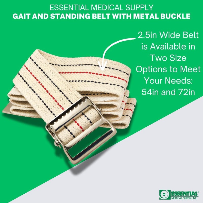 Essential Medical Supply Gait Belt with Metal Buckle, 54 Inch, White - Image 3